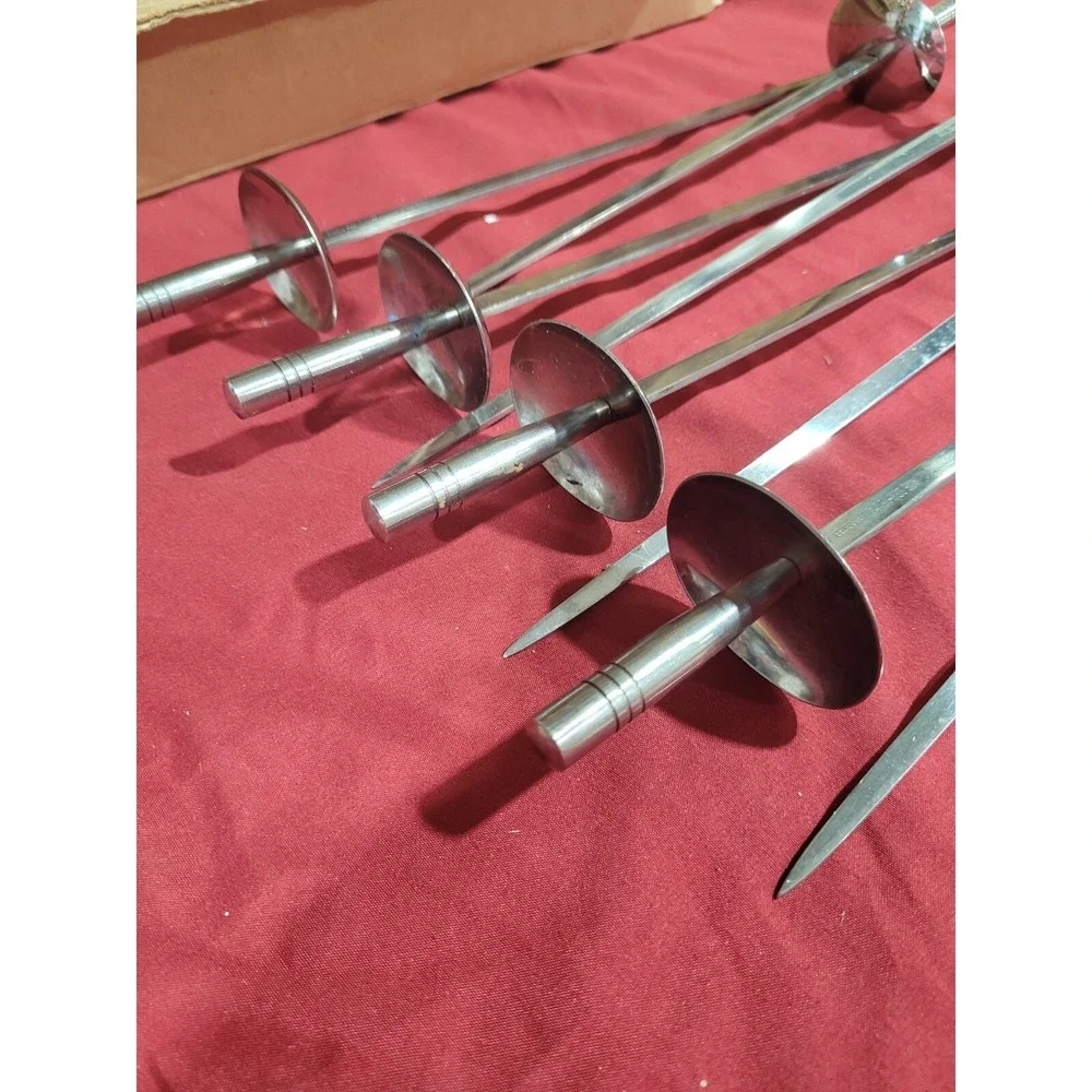 Vintage Japanese Set 8 Sword Kebab Kabob Skewers Wooden Stand Tokyo Japan